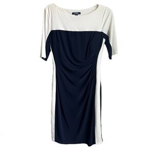 Chaps Women's size Small Navy Blue and White Ruched Boatneck Colorblock Dress